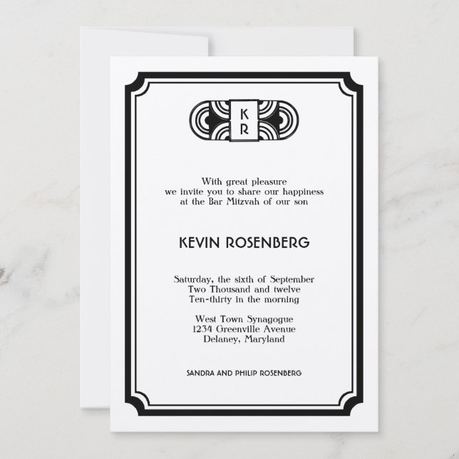Black felt art deco retro Hollywood Invitation (Front)