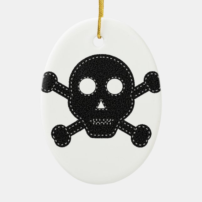 Black Felt Skull Ceramic Ornament (Front)