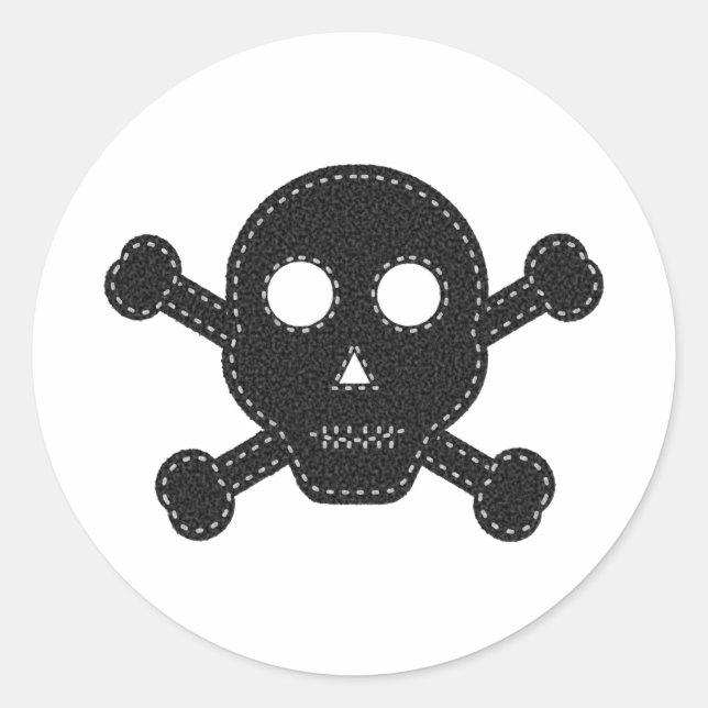 Black Felt Skull Classic Round Sticker (Front)