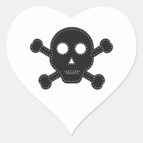 Black Felt Skull Heart Sticker