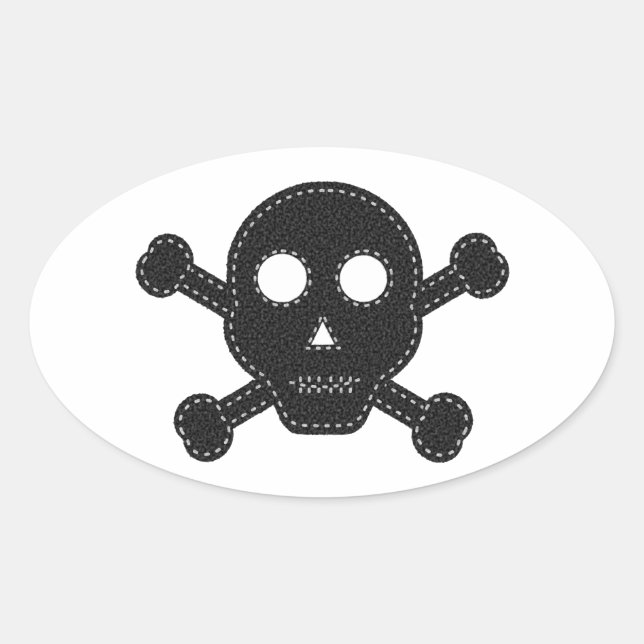 Black Felt Skull Oval Sticker (Front)