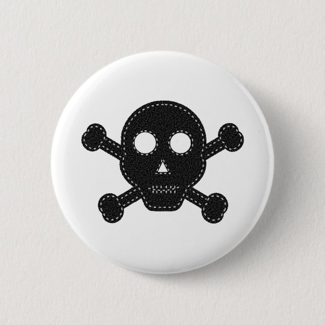 Black Felt Skull Pinback Button (Front)
