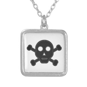 Black Felt Skull Silver Plated Necklace