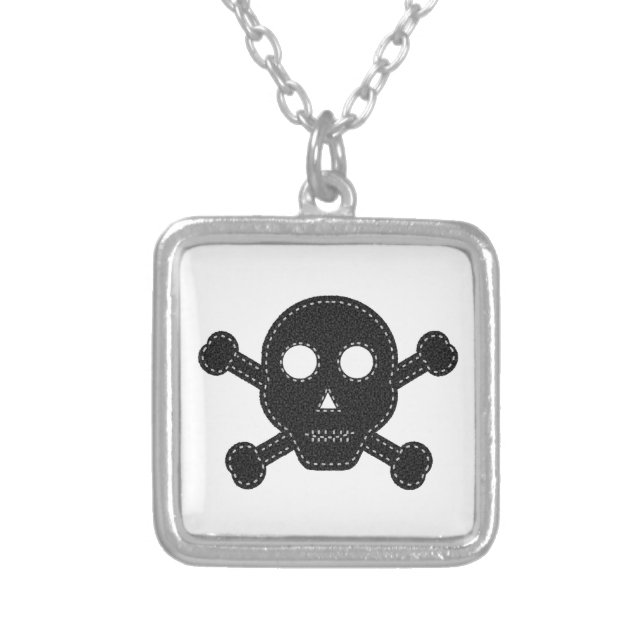 Black Felt Skull Silver Plated Necklace (Front)