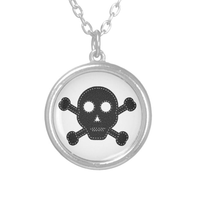 Black Felt Skull Silver Plated Necklace (Front)