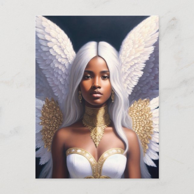 Black Female Angel White Wings Art  Postcard (Front)
