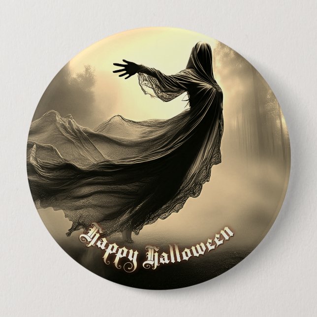 Black Female Ghost in Hellscape - Halloween Button (Front)