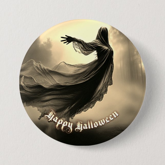 Black Female Ghost in Hellscape - Halloween Button (Front)