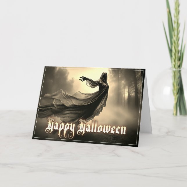 Black Female Ghost in Hellscape - Halloween Card (Front)