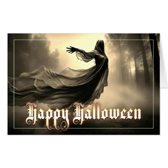 Black Female Ghost in Hellscape - Halloween Card (Front Horizontal)