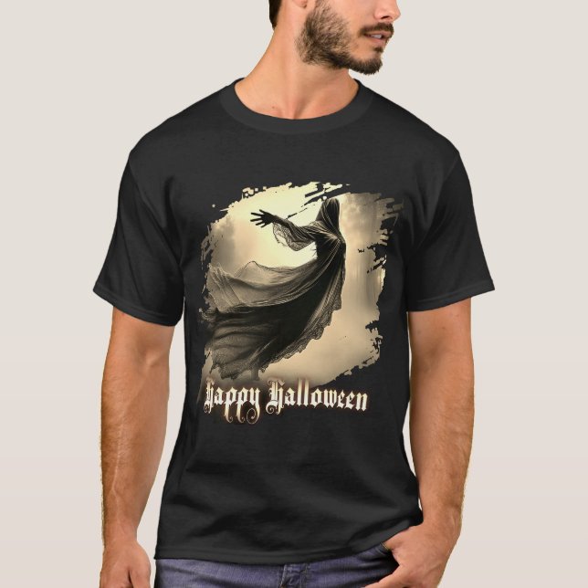 Black Female Ghost in Hellscape - Halloween T-Shirt (Front)
