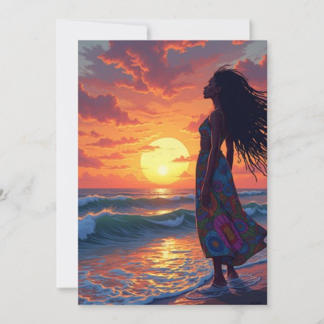 Black female on the Beach Invitation (Front)