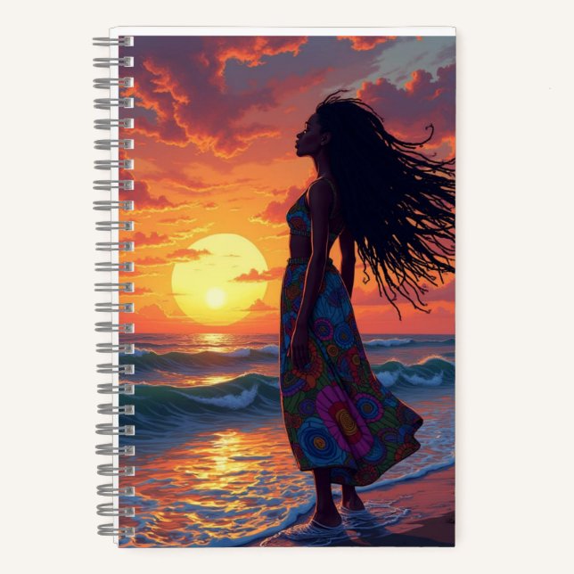 Black female on the Beach Notebook (Front)