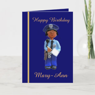 Black Female Police Officer Birthday Card