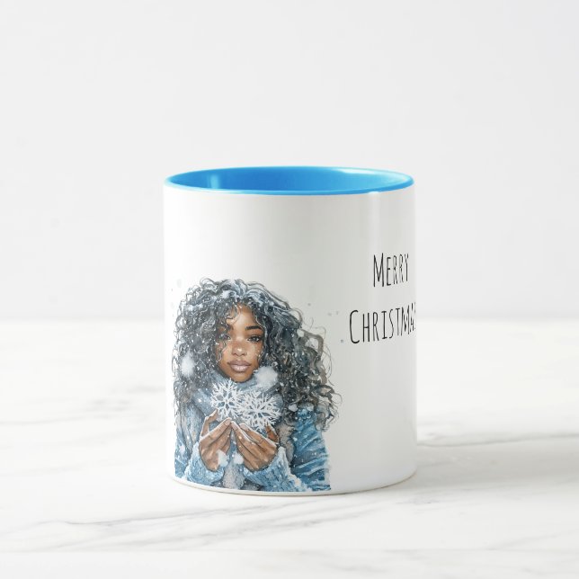 Black Female Snowflake Christmas Mug (Center)