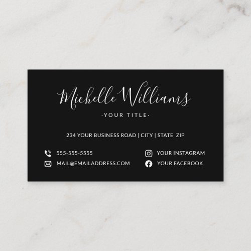 Black feminine script custom logo social media business card