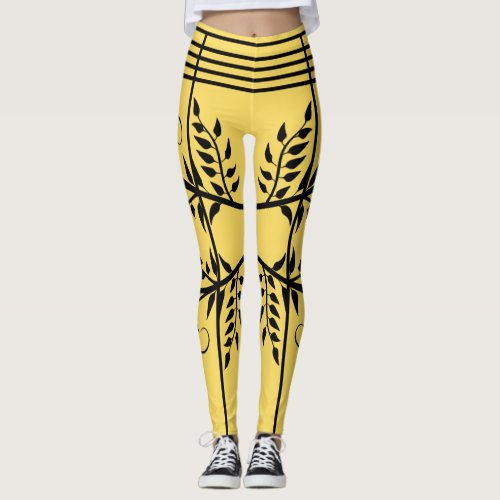 Black Fern Pattern Aspen Gold Futuristic Athletic Leggings