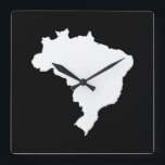 Black Festive Brazil at Emporio Moffa Square Wall Clock<br><div class="desc">Brazil map outline in white with contrasting colors in Emporio Moffa's Festive Brazil palette inspired by the national flag,  carnival and coffee industry.</div>