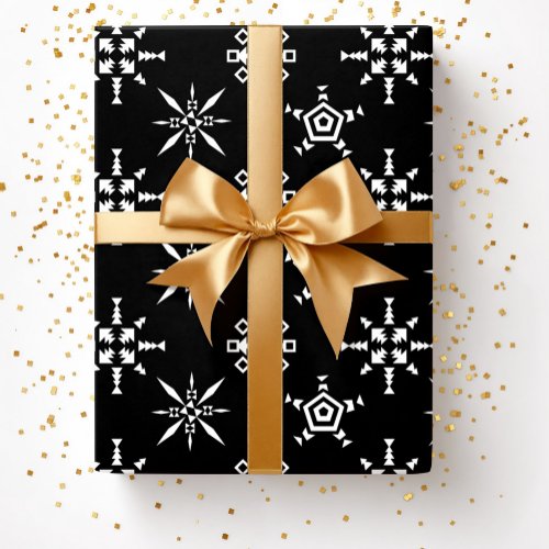 Black Festive Christmas Winter Snowflake Pattern Wrapping Paper