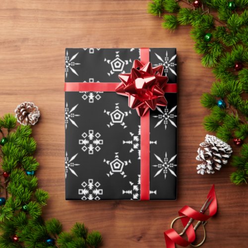 Black Festive Christmas Winter Snowflake Pattern Wrapping Paper