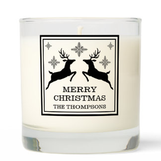 Black Festive Reindeers With Snowflakes Christmas Scented Candle
