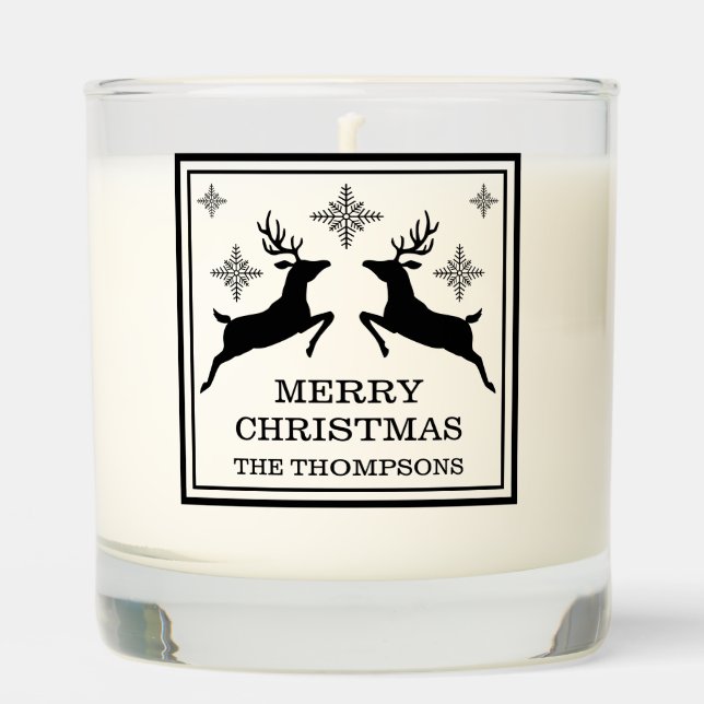 Black Festive Reindeers With Snowflakes Christmas Scented Candle (Front)