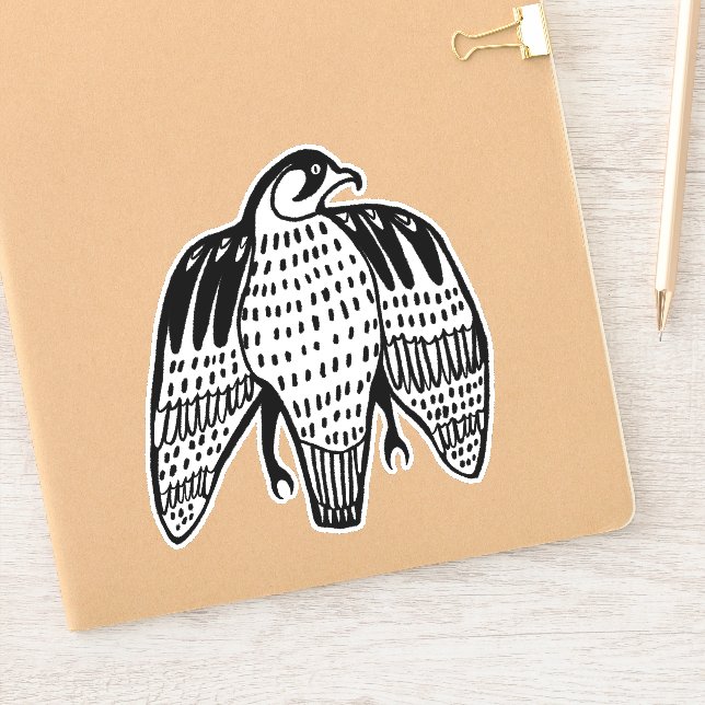 Black Fierce Falcon Line Drawing Art Sticker (Notebook)