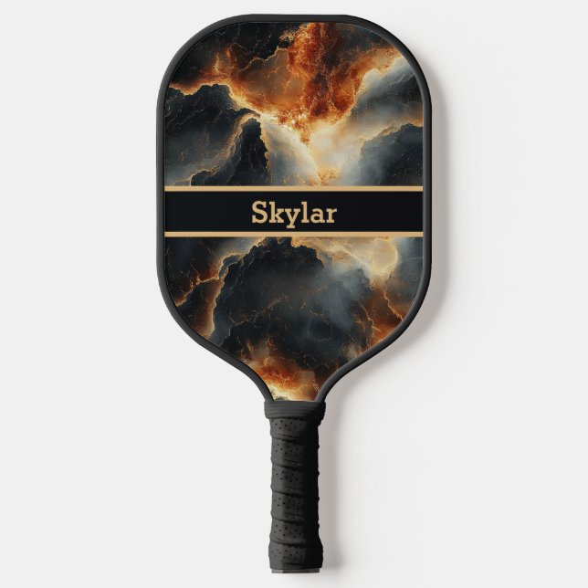 Black Fiery Cosmos Personalized Pickleball Paddle (Front)