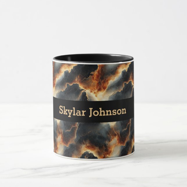 Black Fiery Marble Personalized Coffee Mug (Center)