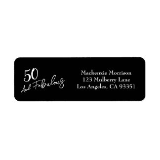 Black Fifty and Fabulous Script Birthday Party Label