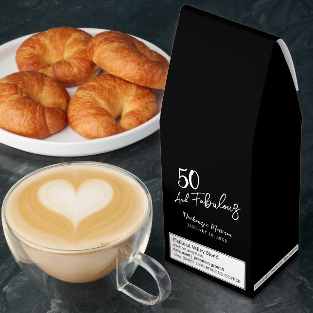 Black Fifty and Fabulous Script Birthday Party Roasted Coffee (Breakfast)
