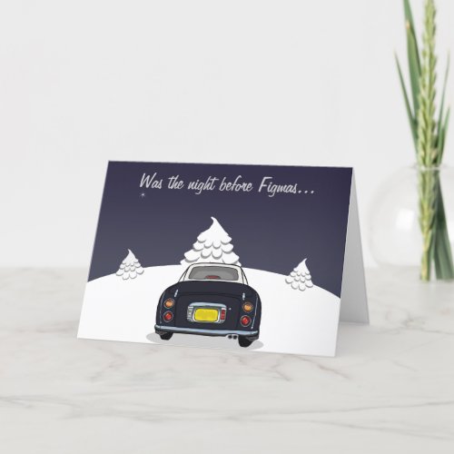 Black Figaro Car Christmas Holiday Card