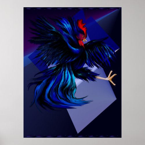 Black Fighting Rooster Print