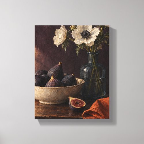 Black Figs and Cream Anemones - Moody Still Life Canvas Print