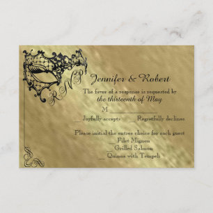 Black Filigree Mask on Gold Response Card