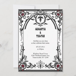 Black Filigree Rose Frame Gothic Vintage Wedding Invitation
