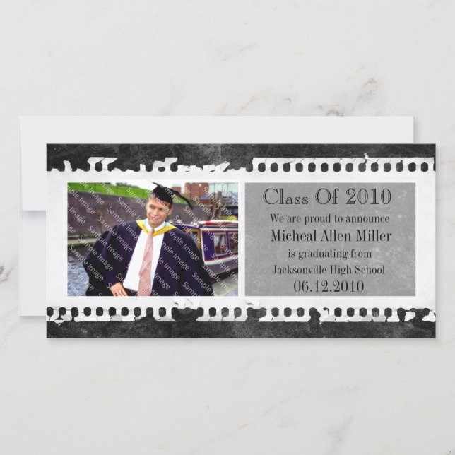 Black Film Frame Grunge Graduation Photo Card (Front)