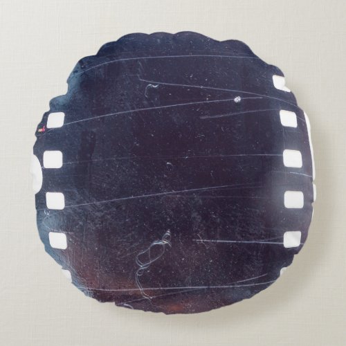 Black Film Frame Scratched Emulsion Round Pillow