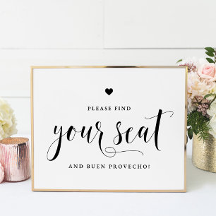 Black Find Your Seat and Buen Provecho Wedding Poster