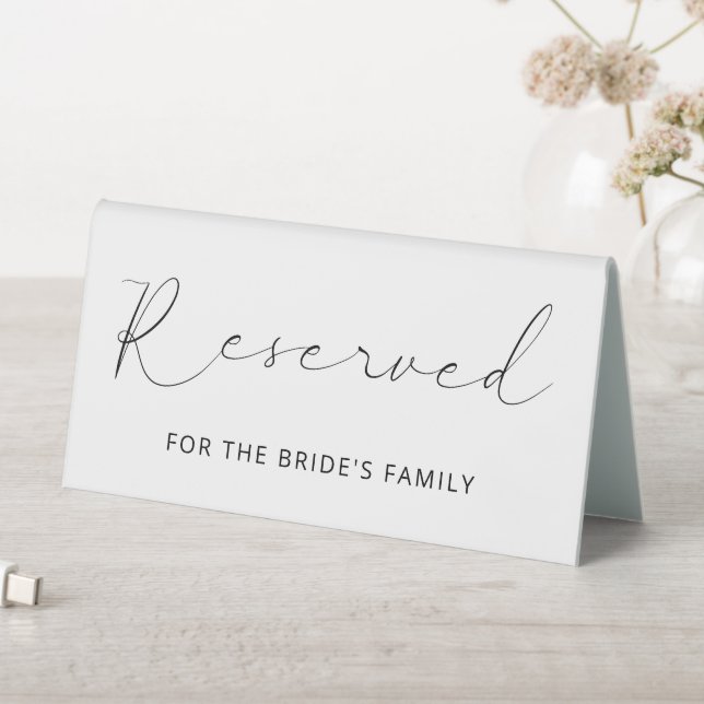 Black Fine Calligraphy Reserved for Family Table Tent (In SItu (Table))