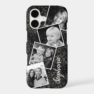 Black Fine Glitter Photo Collage Personalized iPhone 17 Case