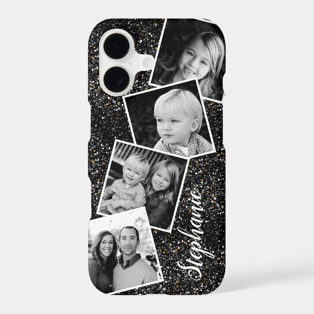Black Fine Glitter Photo Collage Personalized Case-Mate iPhone Case (Back)