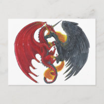 Black Fire Unicorn and Red Dragon Postcard