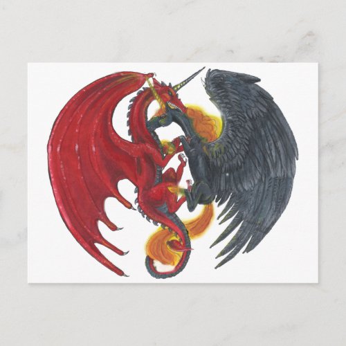 Black Fire Unicorn and Red Dragon Postcard