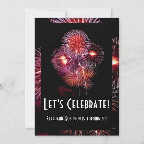 Black Fireworks 30th/Birthday/Party Invitations