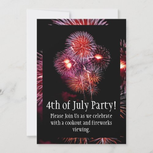 Black Fireworks 4th of July Party Invitation