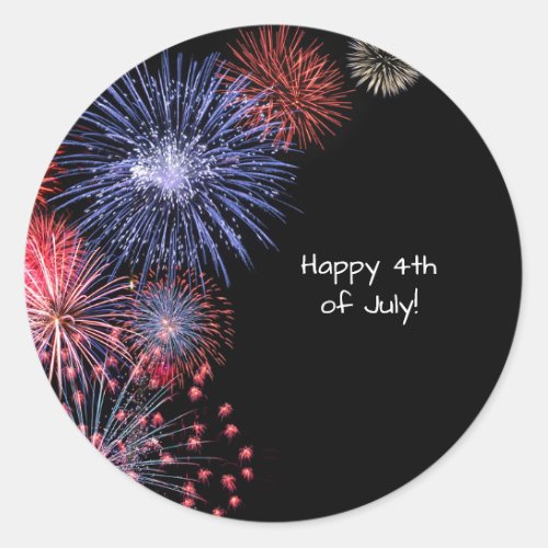 Black Fireworks 4th of July Personalized Classic Round Sticker