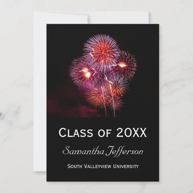 Black Fireworks Graduation Party Invitations (Front)