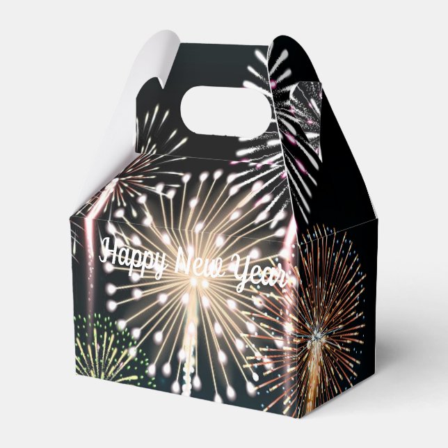 Black Fireworks Happy New Year Favor Boxes (Front Side)