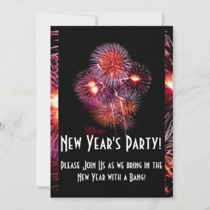 Black Fireworks New Years Party Invitation